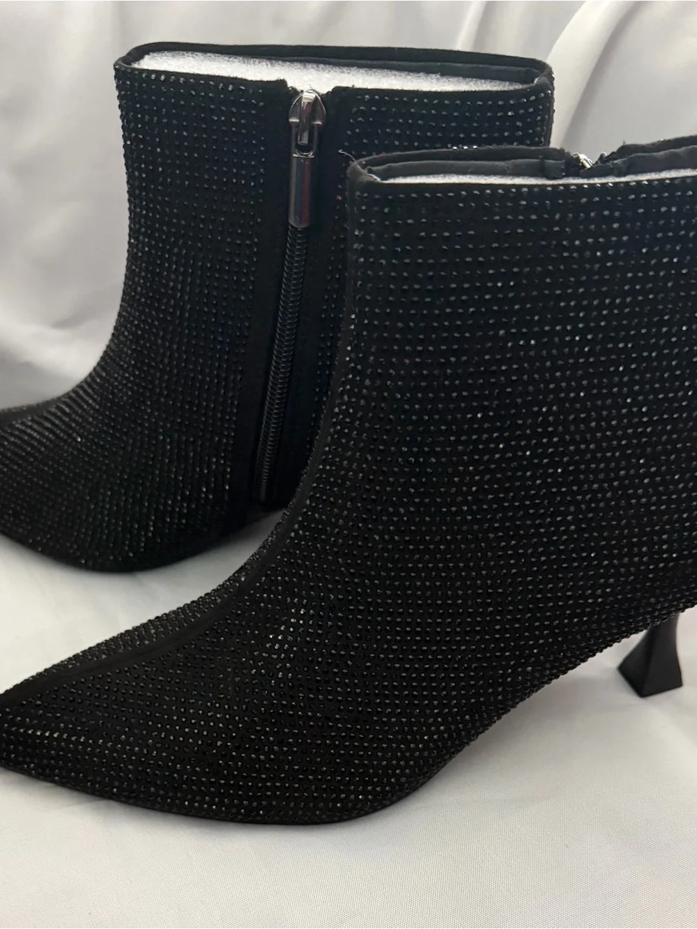 Black Rhinestone embellishment   Women’s Ankle Boots 2 inch heel